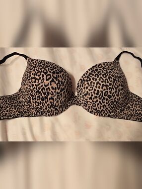 PINK Victoria's Secret Leopard Print Sweetheart Demi Push Up Bra Black Tan 34C